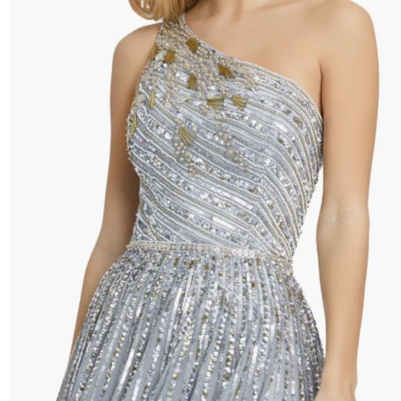 MAC DUGGAL 5220 ONE SHOULDER A-LINE PLATINUM GOWN sz 4 - Picture 3 of 6